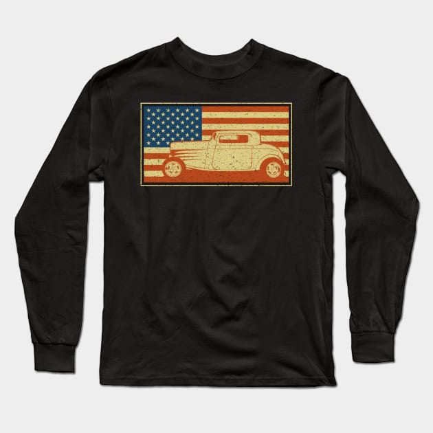 Vintage Hot Rod American Flag Long Sleeve T-Shirt by RadStar